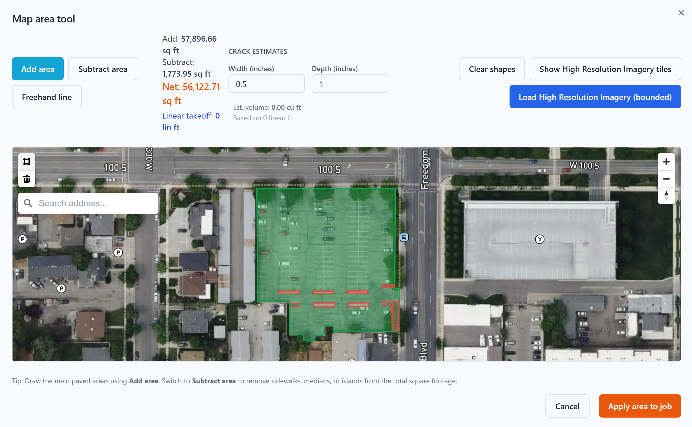 Square footage takeoff tool