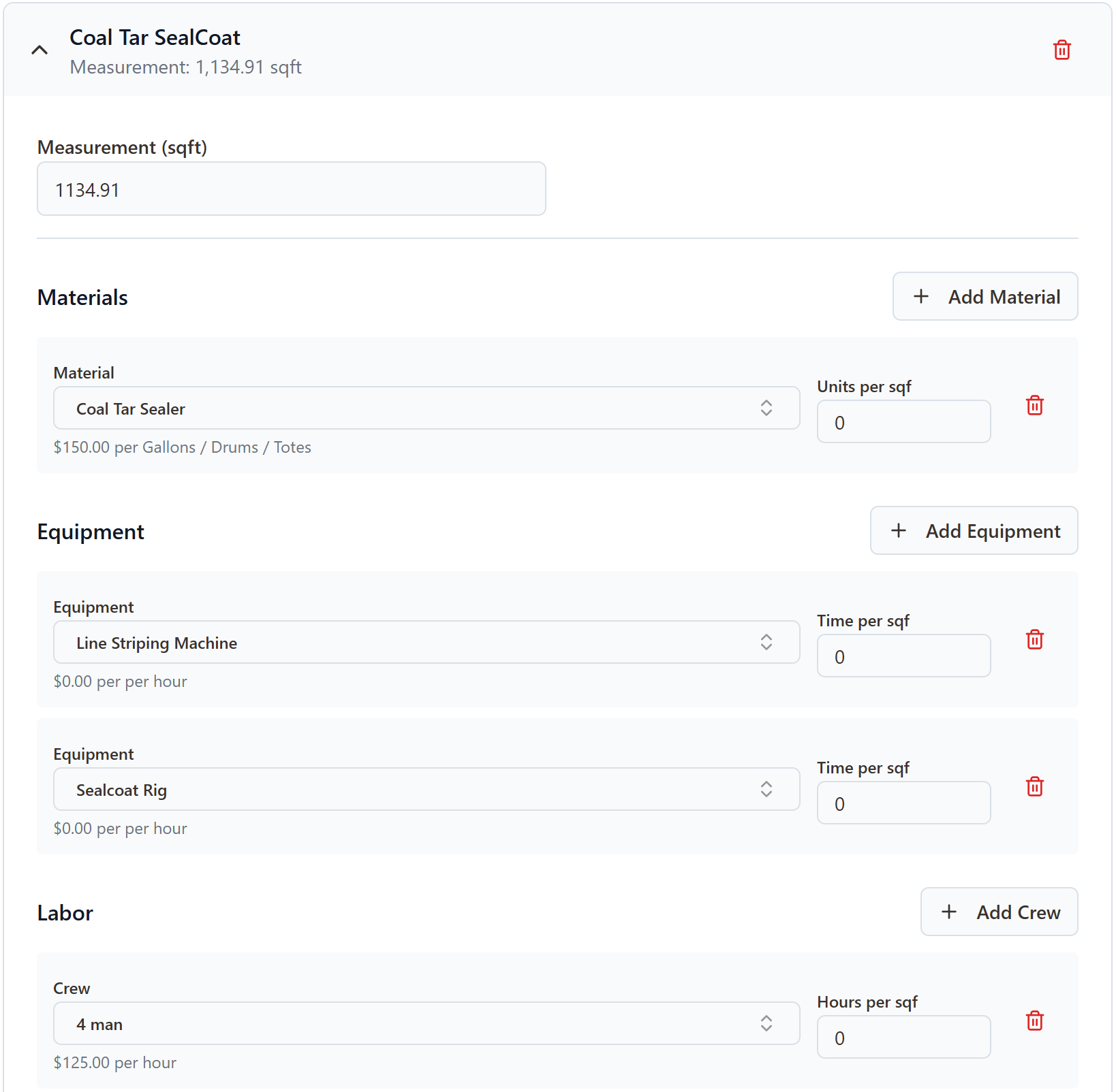 Quote building interface